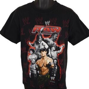 Vintage WWE Raw T Shirt Mens Size Medium Black Y2K 2007 John Cena Triple H